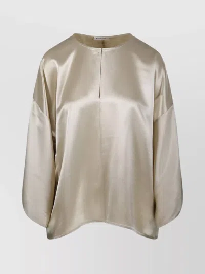 By Malene Birger Seam Detail Drop Shoulder Loose Sleeve Satin Top In Beige