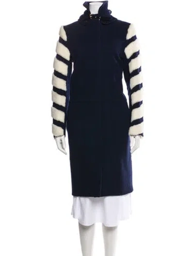 Pre-owned By Malene Birger Shearling Striped Fur Coat In Blue