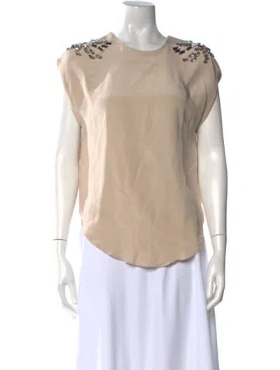 Pre-owned By Malene Birger Silk Crew Neck Blouse In Neutral