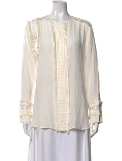 Pre-owned By Malene Birger Silk Crew Neck Blouse In Neutrals