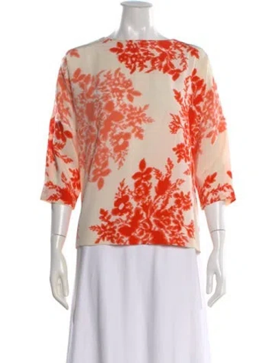 Pre-owned By Malene Birger Silk Floral Print Top In Orange