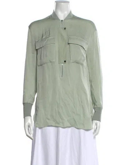 Pre-owned By Malene Birger Silk Long Sleeve Blouse In Green
