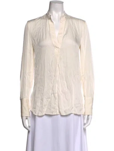 Pre-owned By Malene Birger Silk Long Sleeve Blouse In Neutrals