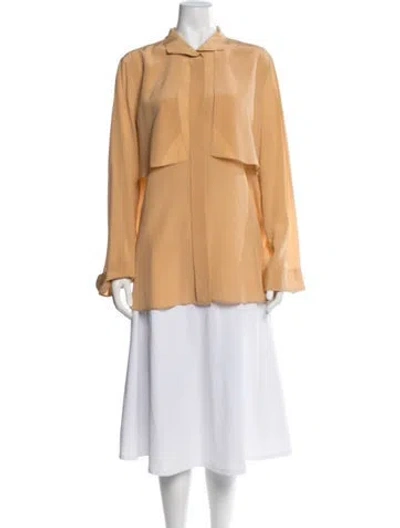 Pre-owned By Malene Birger Silk Long Sleeve Blouse In Orange