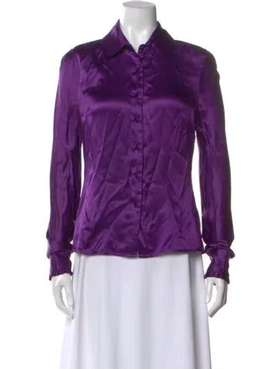Pre-owned By Malene Birger Silk Long Sleeve Blouse In Purple