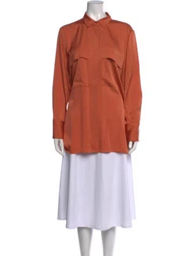 Pre-owned By Malene Birger Silk Long Sleeve Top In Orange