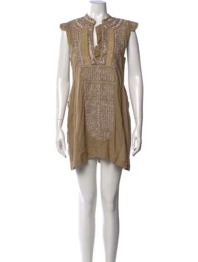 Pre-owned By Malene Birger Silk Mini Dress In Neutral