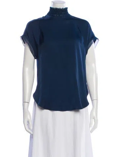 Pre-owned By Malene Birger Silk Mock Neck Blouse In Blue