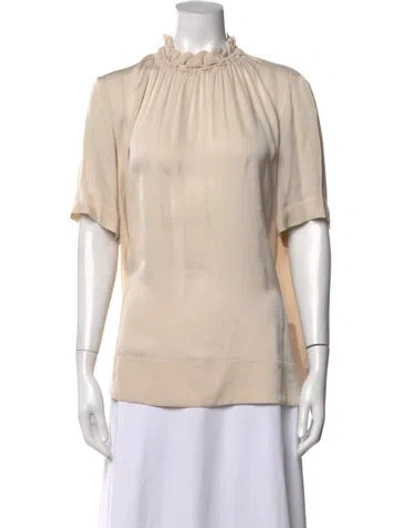 Pre-owned By Malene Birger Silk Mock Neck Blouse In Neutral