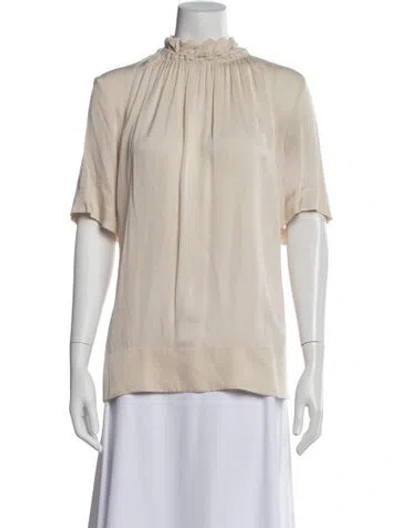 Pre-owned By Malene Birger Silk Mock Neck Blouse In Purple