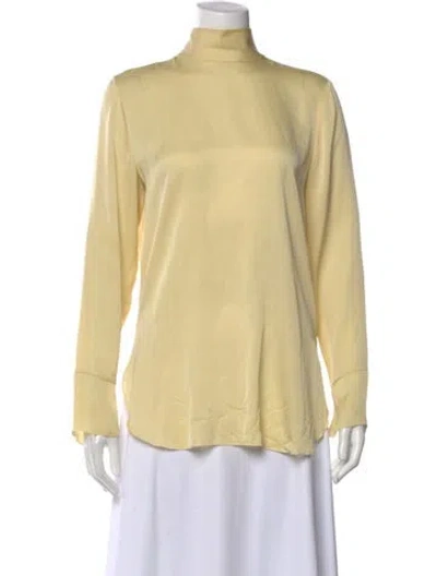 Pre-owned By Malene Birger Silk Mock Neck Blouse In Yellow