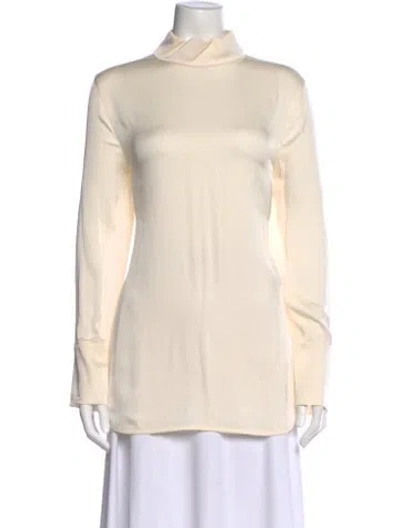 Pre-owned By Malene Birger Silk Mock Neck Top In Neutral