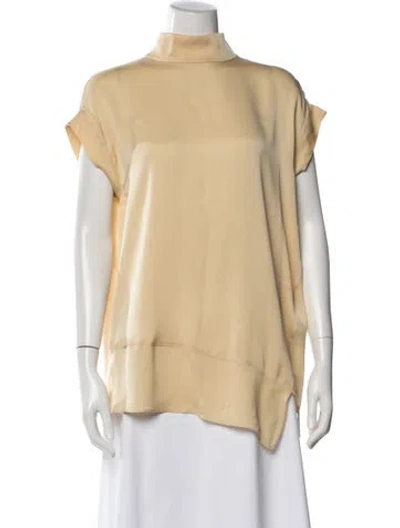 Pre-owned By Malene Birger Silk Mock Neck Top In Neutral