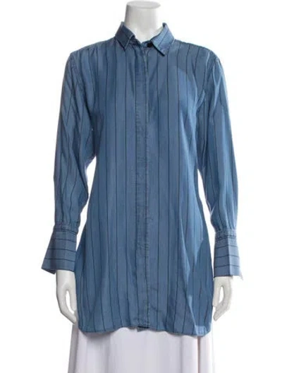 Pre-owned By Malene Birger Silk Striped Button-up Top In Blue
