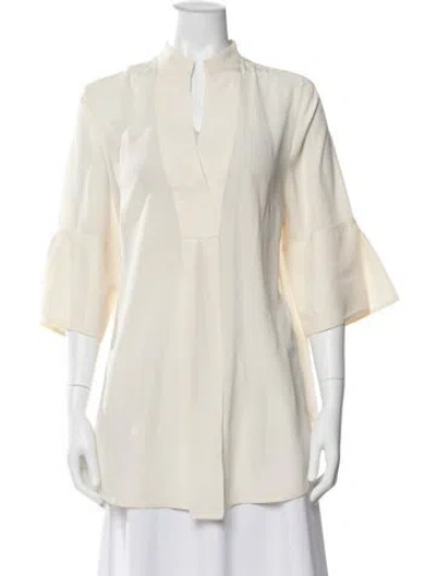 Pre-owned By Malene Birger Silk Three-quarter Sleeve Blouse In Neutral