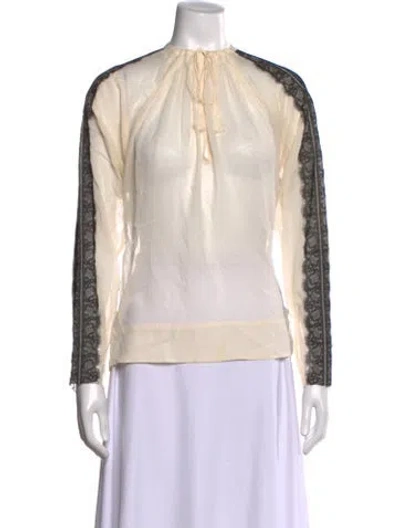 Pre-owned By Malene Birger Silk Tie Neck Blouse In Neutrals