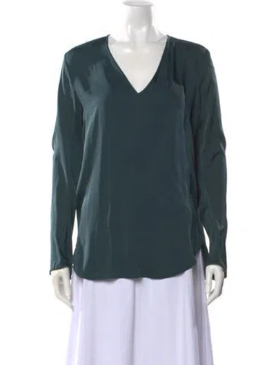 Pre-owned By Malene Birger Silk V-neck Blouse In Green