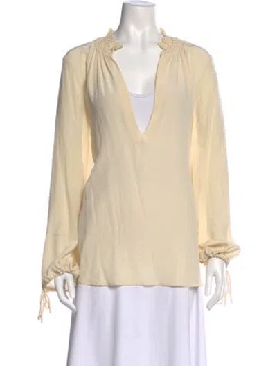 Pre-owned By Malene Birger Silk V-neck Blouse In Neutral