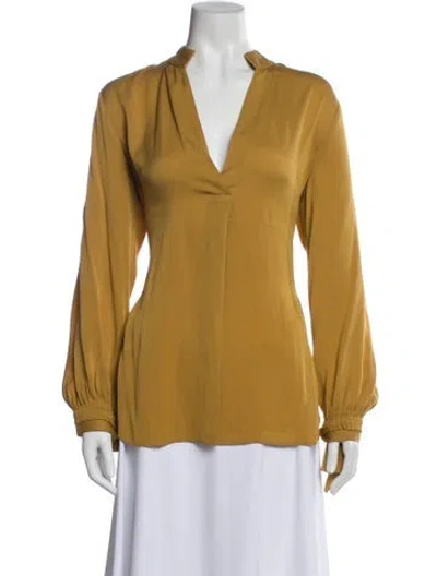 Pre-owned By Malene Birger Silk V-neck Blouse In Yellow