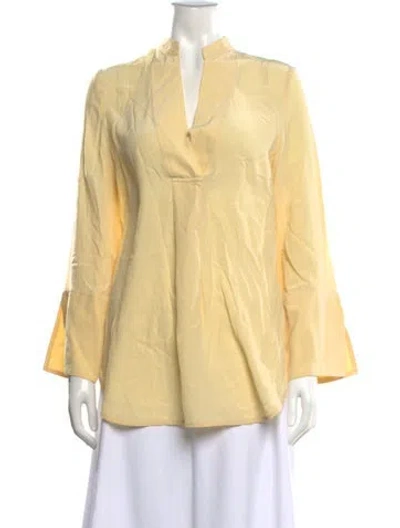 Pre-owned By Malene Birger Silk V-neck Blouse In Yellow