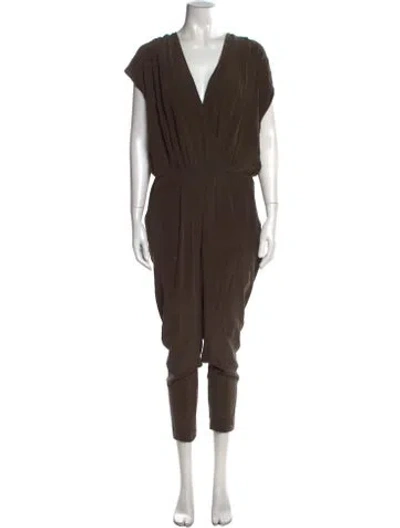 Pre-owned By Malene Birger Silk V-neck Jumpsuit In Gray