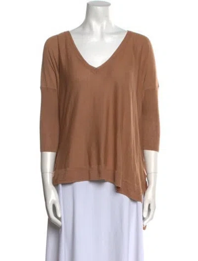 Pre-owned By Malene Birger Silk V-neck Top In Neutral