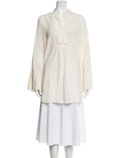 Pre-owned By Malene Birger Silk V-neck Top In Neutrals