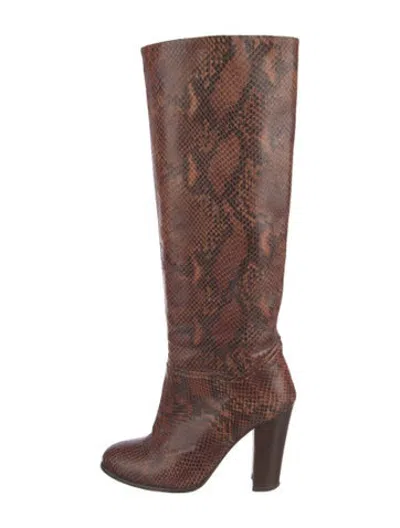 Pre-owned By Malene Birger Snakeskin Animal Print Boots In Brown