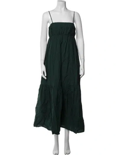 Pre-owned By Malene Birger Square Neckline Long Dress In Green