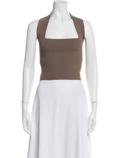 Pre-owned By Malene Birger Square Neckline Sleeveless Crop Top In Brown