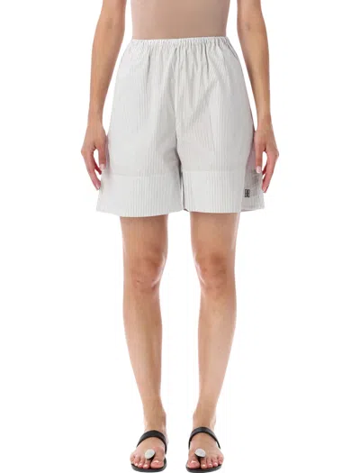 By Malene Birger Striped Cotton Shorts With Elastic Waistband In Stripes Black White