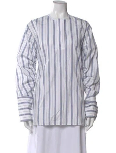 Pre-owned By Malene Birger Striped Crew Neck Blouse In White
