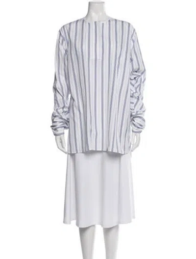 Pre-owned By Malene Birger Striped Crew Neck Top In White