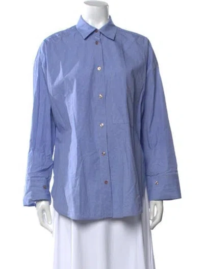 Pre-owned By Malene Birger Striped Long Sleeve Button-up Top In Blue