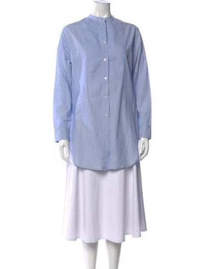 Pre-owned By Malene Birger Striped Long Sleeve Button-up Top In Blue