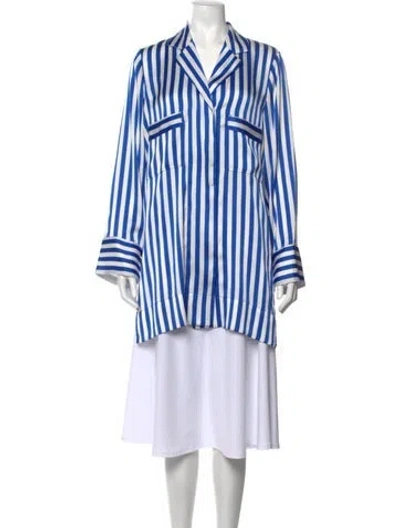 Pre-owned By Malene Birger Striped Long Sleeve Button-up Top In Blue/white