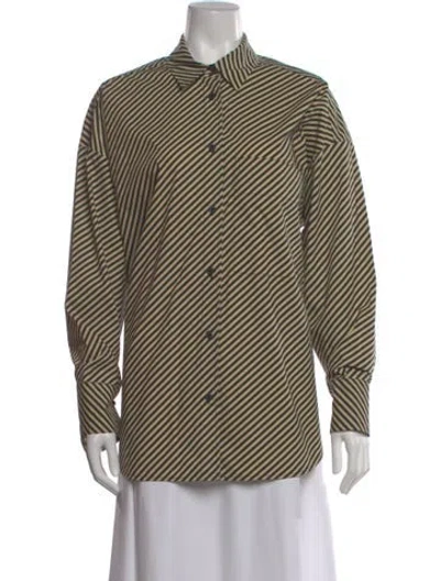Pre-owned By Malene Birger Striped Long Sleeve Button-up Top In Neutral