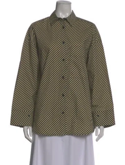 Pre-owned By Malene Birger Striped Long Sleeve Button-up Top In Neutral