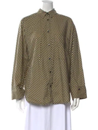 Pre-owned By Malene Birger Striped Long Sleeve Button-up Top In Neutrals