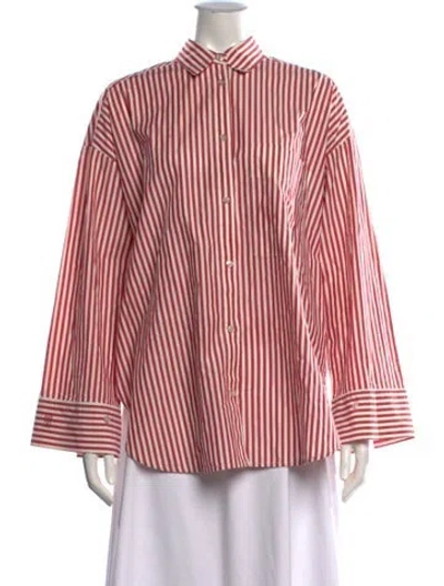 Pre-owned By Malene Birger Striped Long Sleeve Button-up Top In Red