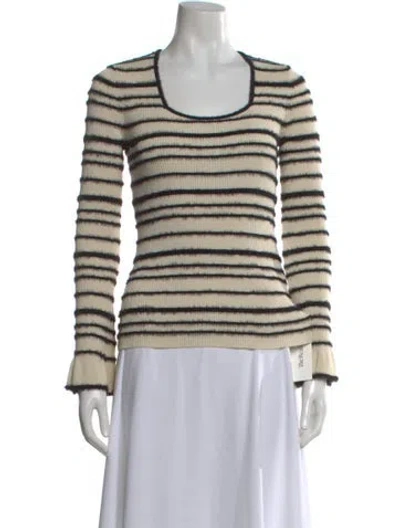 Pre-owned By Malene Birger Striped Scoop Neck Sweater In Neutral
