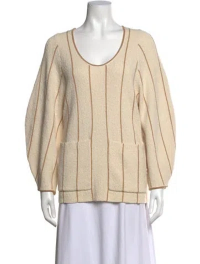 Pre-owned By Malene Birger Striped Scoop Neck Sweater In Neutrals