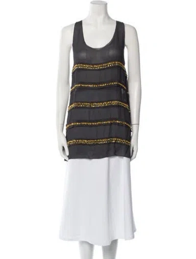 Pre-owned By Malene Birger Striped Scoop Neck Tunic In Gray