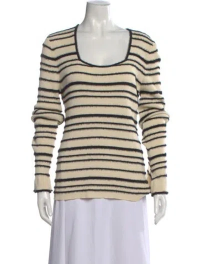 Pre-owned By Malene Birger Striped Square Neckline Sweater In Neutral