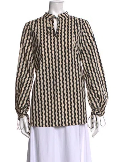 Pre-owned By Malene Birger Striped Tie Neck Blouse