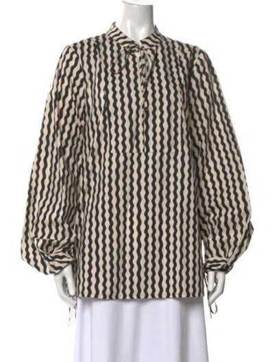 Pre-owned By Malene Birger Striped Tie Neck Blouse In Black/neutrals