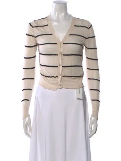 Pre-owned By Malene Birger Striped V-neck Sweater In Neutral