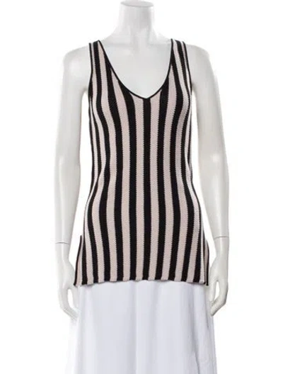 Pre-owned By Malene Birger Striped V-neck Top W/ Tags In Black