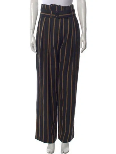 Pre-owned By Malene Birger Striped Wide Leg Pants In Black