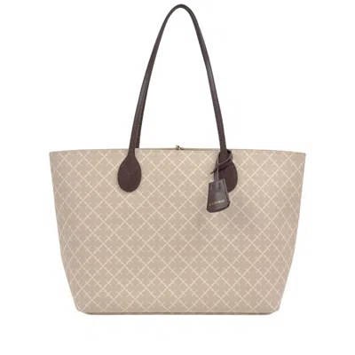 By Malene Birger Structured Geometric Pattern Shopping Bag With Contrasting Handles In Brown